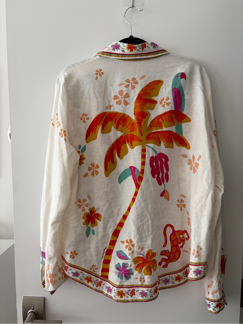 FARM Rio SET White Button-Down Shirt and Shortswith Pink & Orange Tropical Print - Picture 3 of 5
